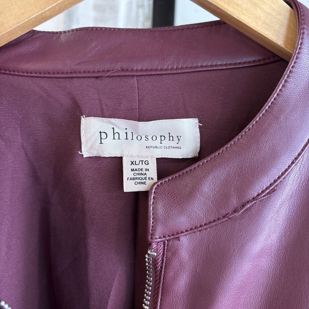 Maroon Philosophy Vegan Leather Jacket Size XL - Picture 4 of 14